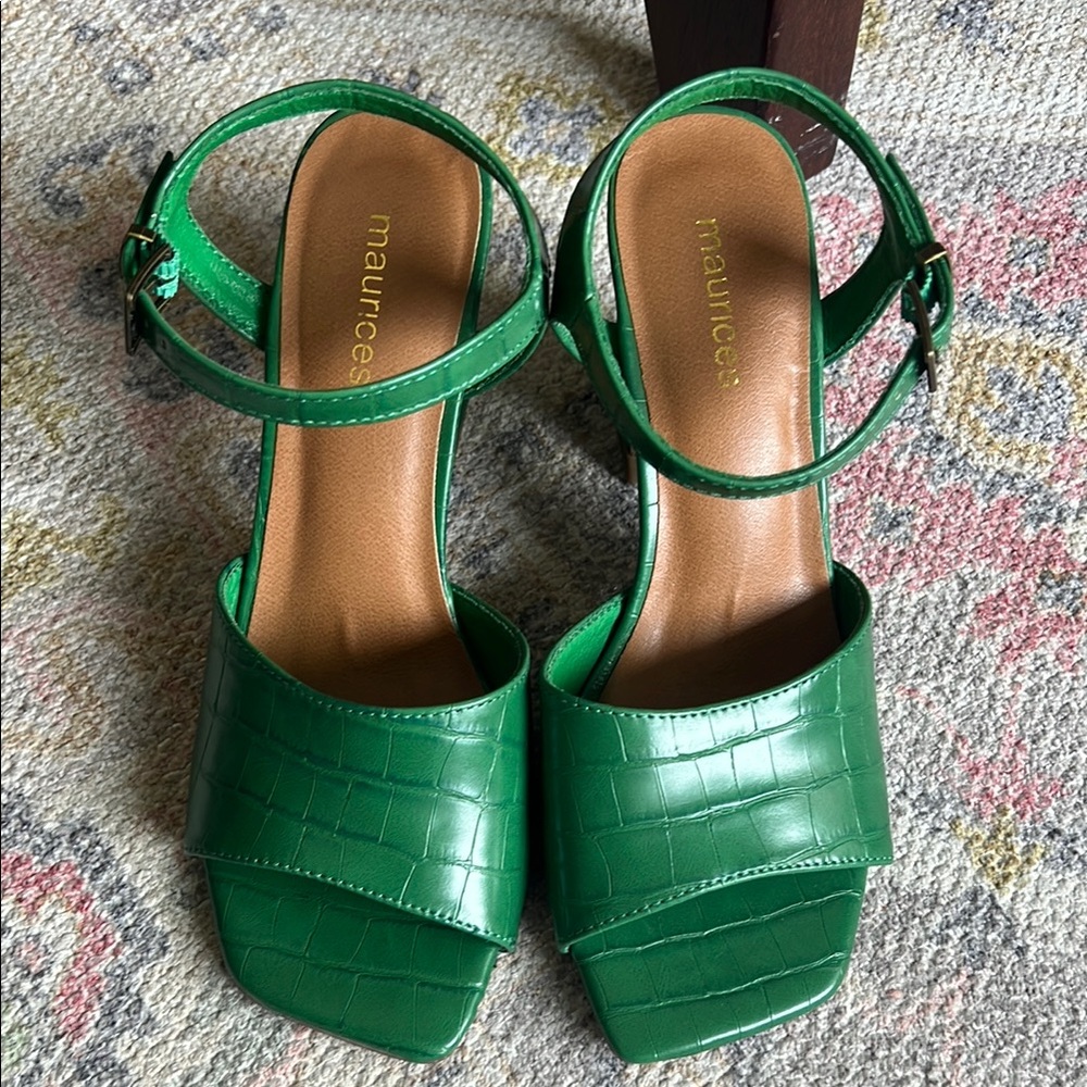 Maurices Green Heeled Sandals with Croc Texture